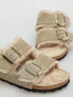 Birkenstock Arizona Shearling Suede Leather Fur Narrow Flip flops Wmn