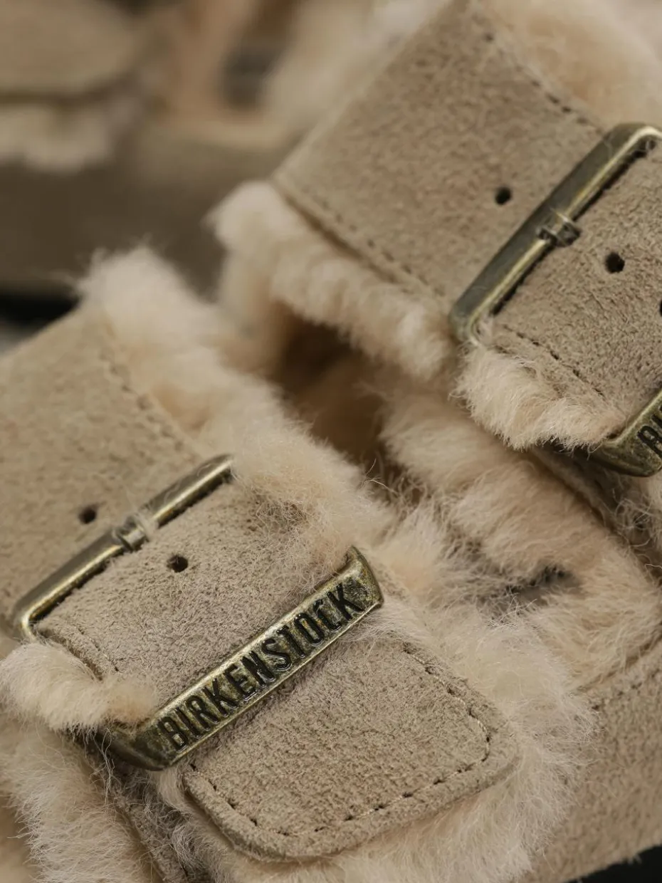 Birkenstock Arizona Shearling Suede Leather Fur Narrow Flip flops Wmn