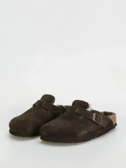 Birkenstock Boston Shearling Suede Leather Fur Narrow Wmn Flip Flops