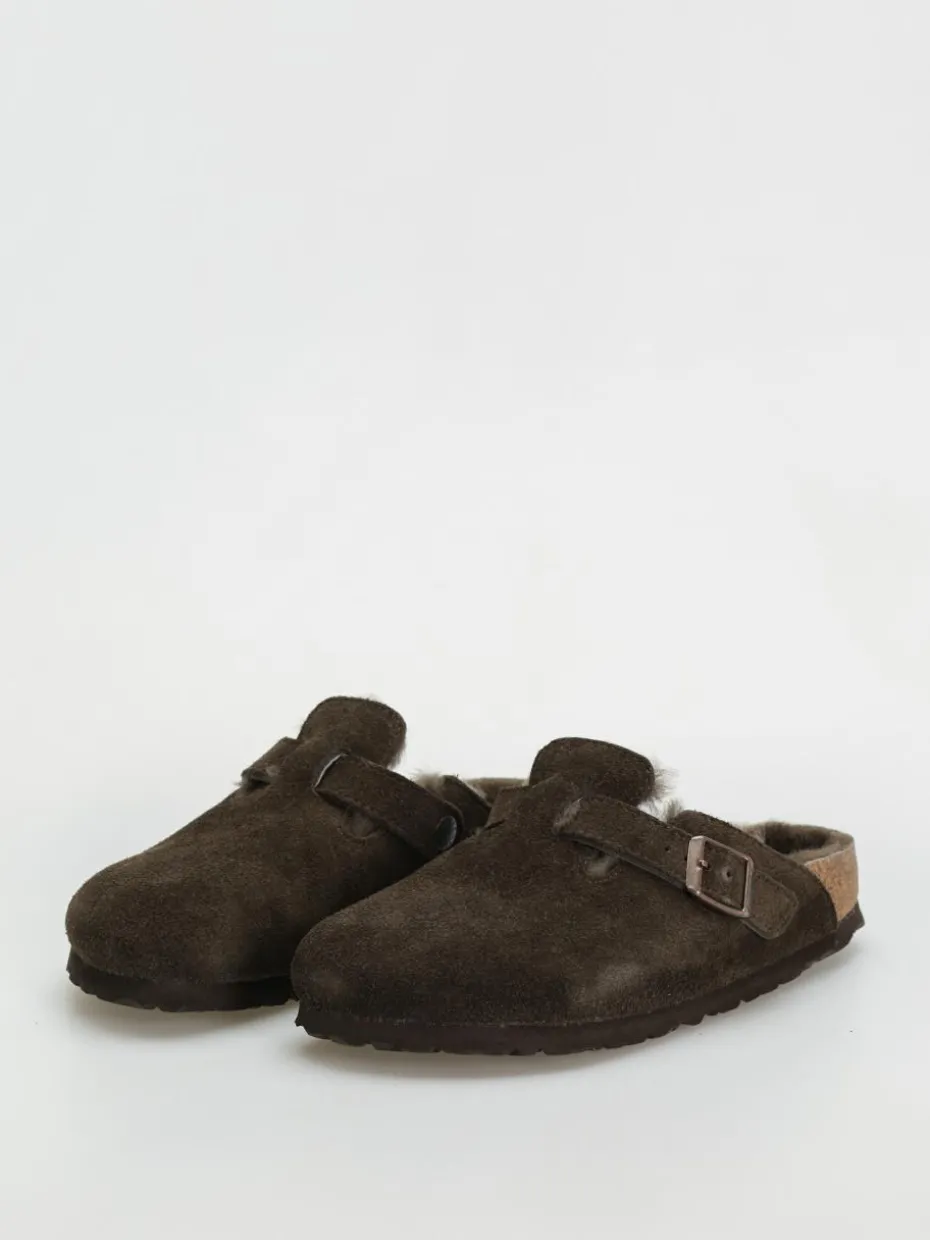 Birkenstock Boston Shearling Suede Leather Fur Narrow Wmn Flip Flops