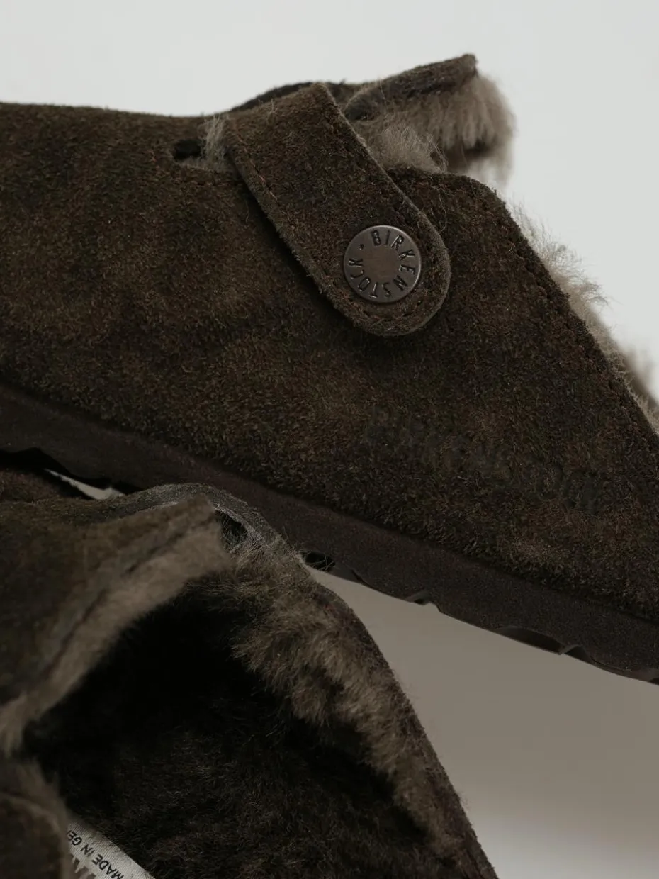 Birkenstock Boston Shearling Suede Leather Fur Narrow Wmn Flip Flops