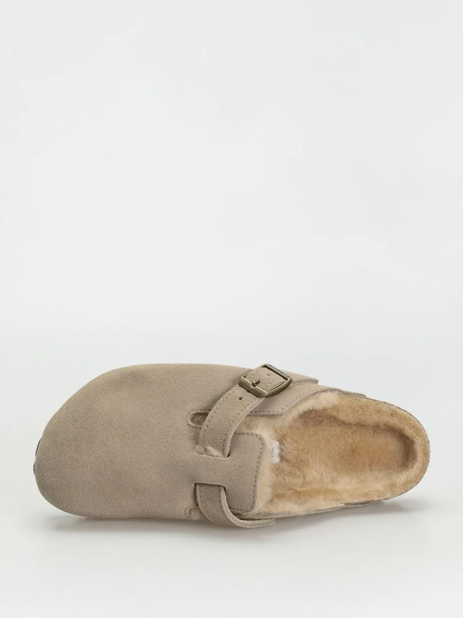 Birkenstock Boston Shearling Suede Leather Fur Narrow Wmn Flip Flops