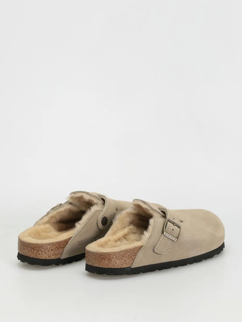 Birkenstock Boston Shearling Suede Leather Fur Narrow Wmn Flip Flops