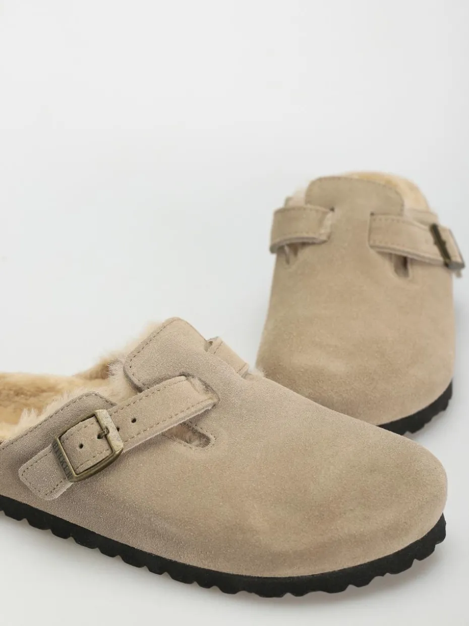 Birkenstock Boston Shearling Suede Leather Fur Narrow Wmn Flip Flops