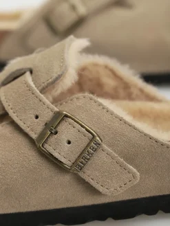 Birkenstock Boston Shearling Suede Leather Fur Narrow Wmn Flip Flops