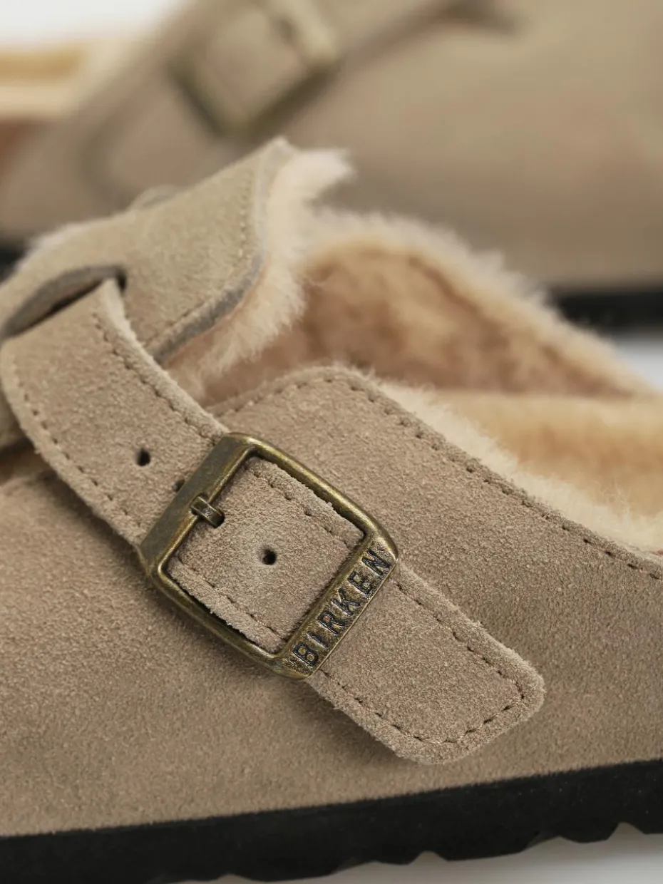 Birkenstock Boston Shearling Suede Leather Fur Narrow Wmn Flip Flops