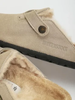 Birkenstock Boston Shearling Suede Leather Fur Narrow Wmn Flip Flops