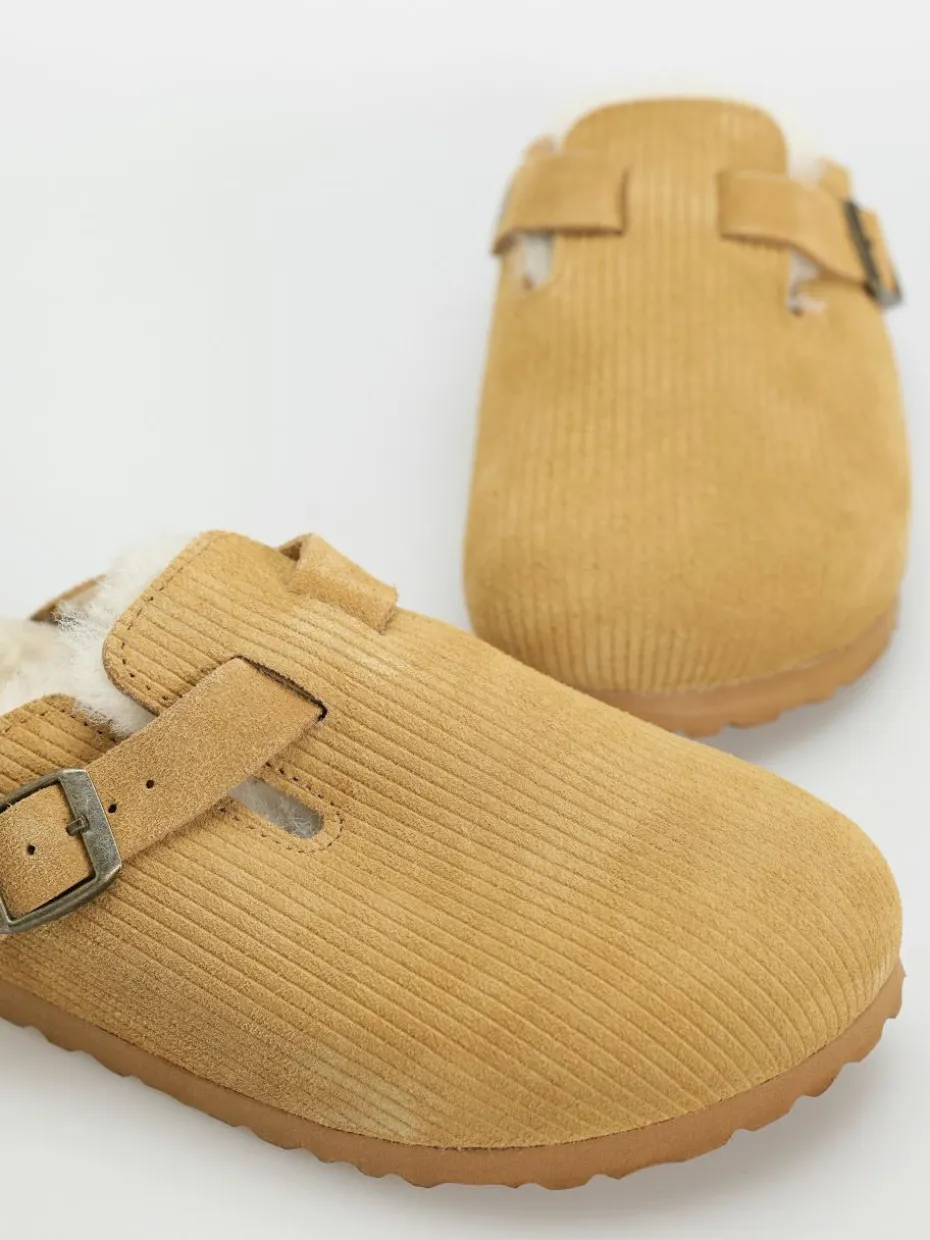 Birkenstock Boston VL Fell Suede Leather Fur Narrow Wmn Flip Flops