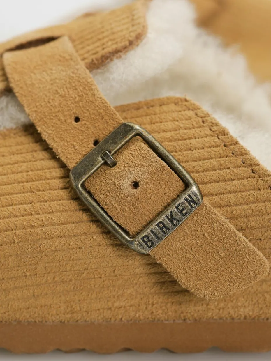 Birkenstock Boston VL Fell Suede Leather Fur Narrow Wmn Flip Flops